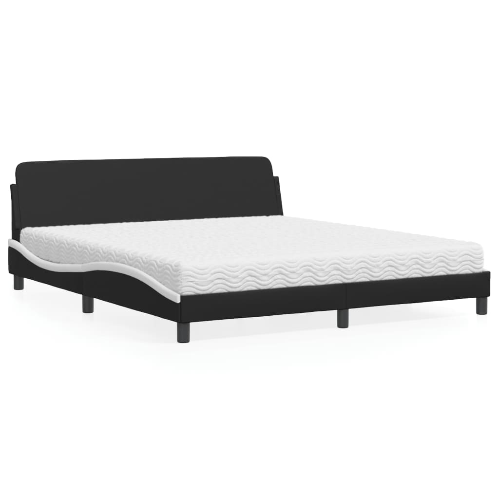 Cama com colchão dover 180x200 cm couro artificial preto e branco