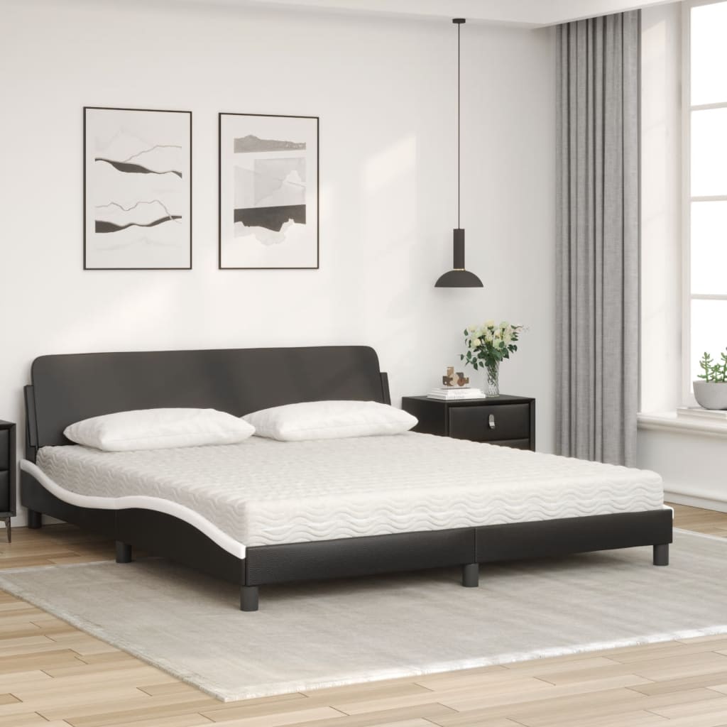 Cama com colchão dover 180x200 cm couro artificial preto e branco