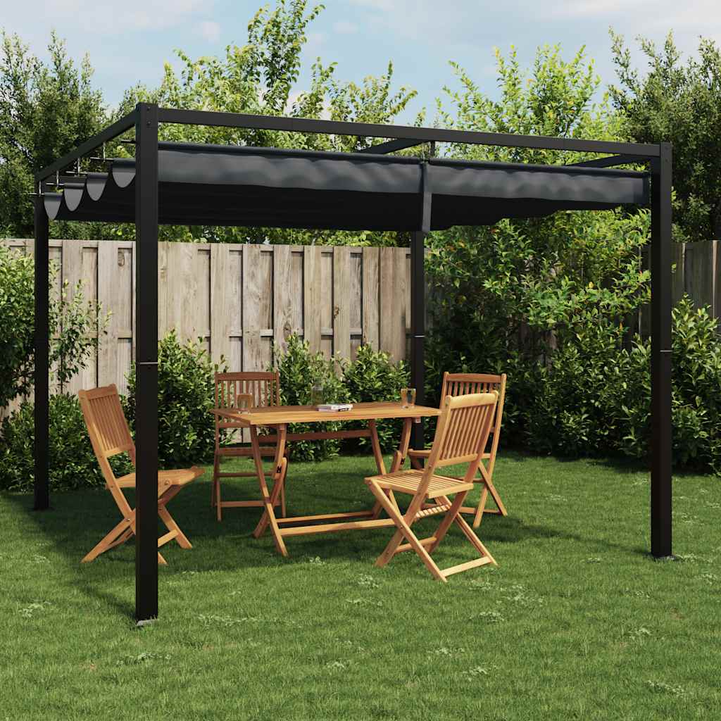Gazebo de jardim com teto retrátil 3x3 m aço antracite