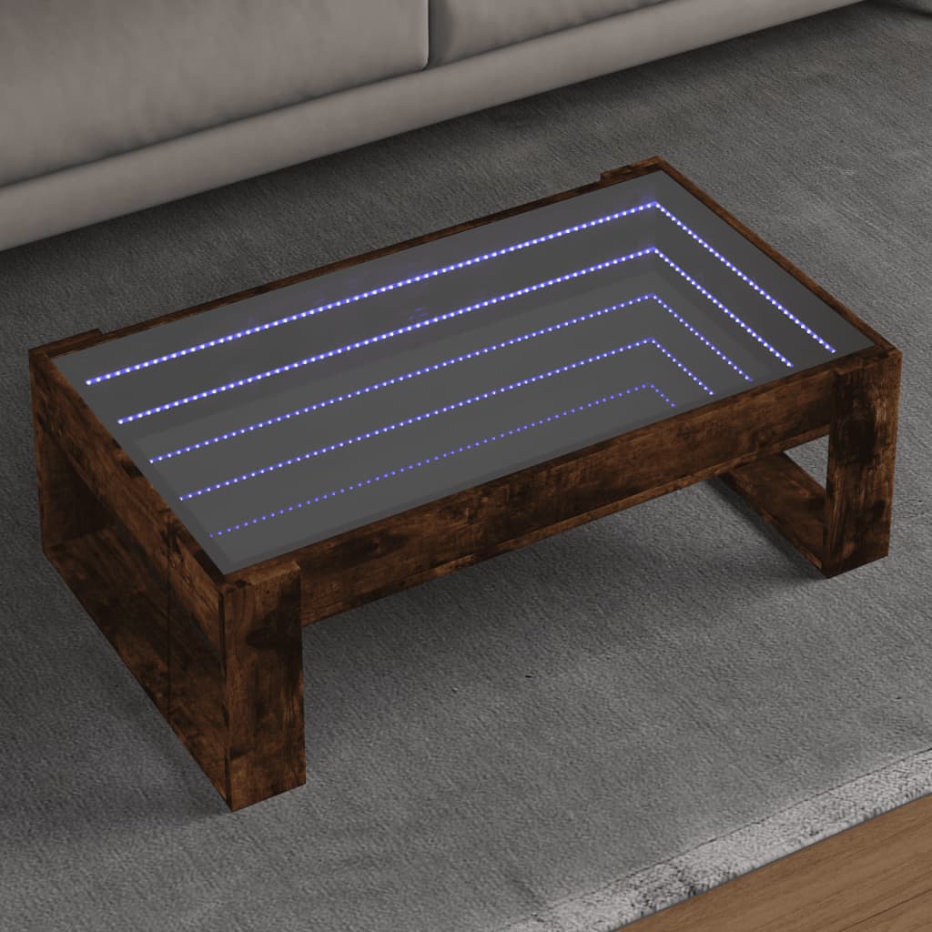 Mesa de centro luzes LED infinity 90x53x30 cm carvalho fumado