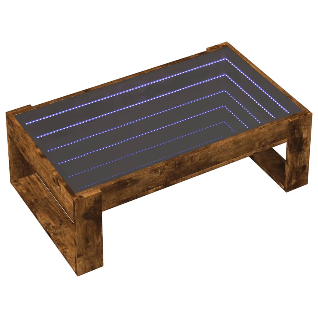 Mesa de centro luzes LED infinity 90x53x30 cm carvalho fumado