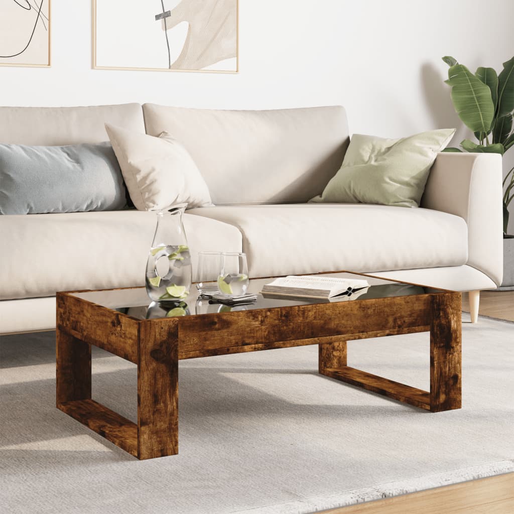Mesa de centro luzes LED infinity 90x53x30 cm carvalho fumado