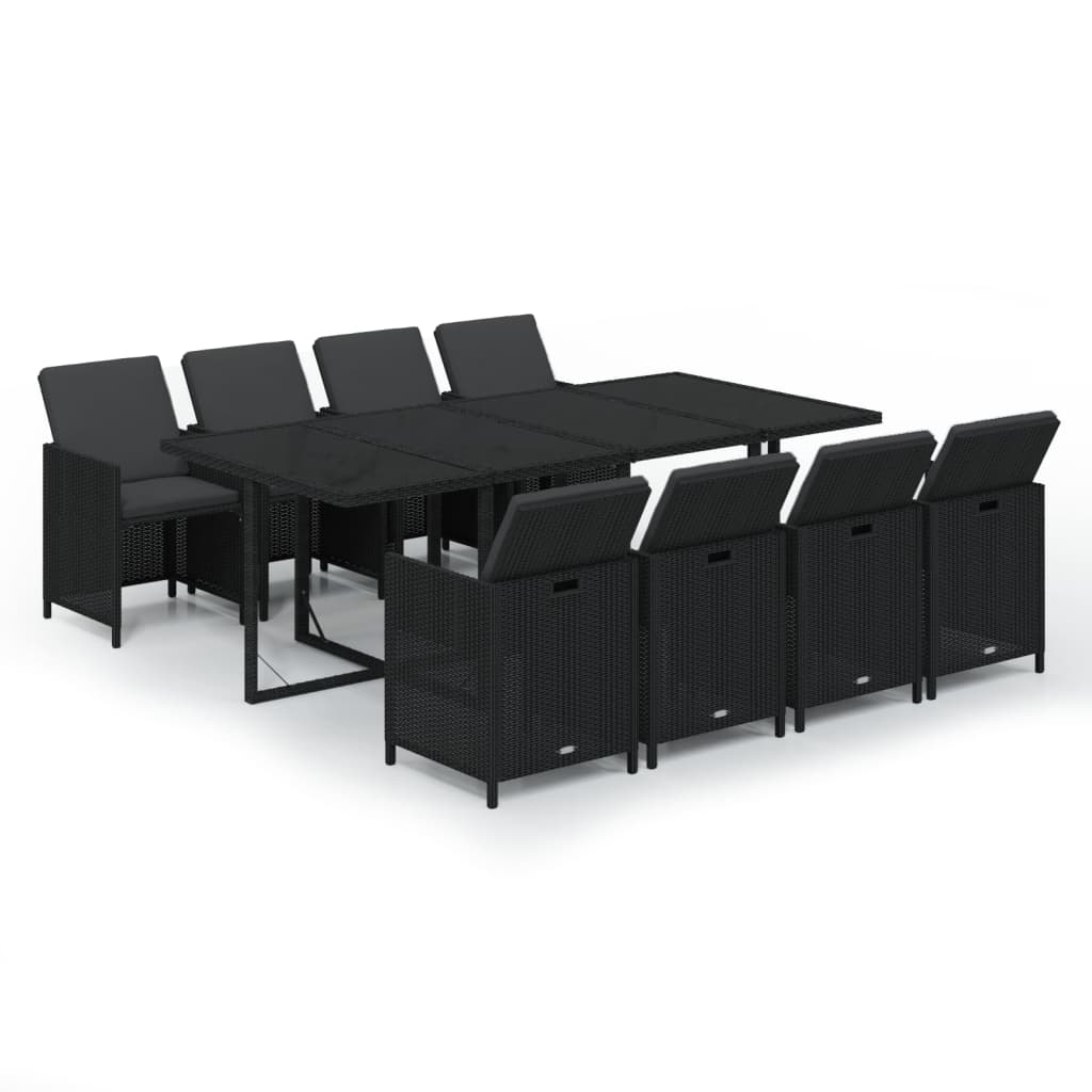 9 Pcs conjunto de jantar p/ jardim c/ almofadões vime PE preto