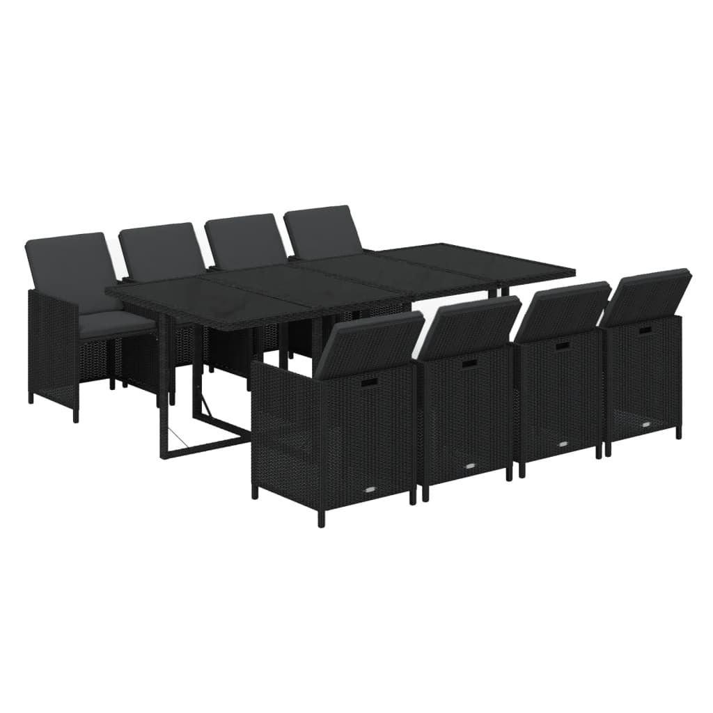 9 Pcs conjunto de jantar p/ jardim c/ almofadões vime PE preto