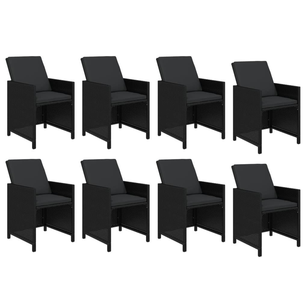 9 Pcs conjunto de jantar p/ jardim c/ almofadões vime PE preto