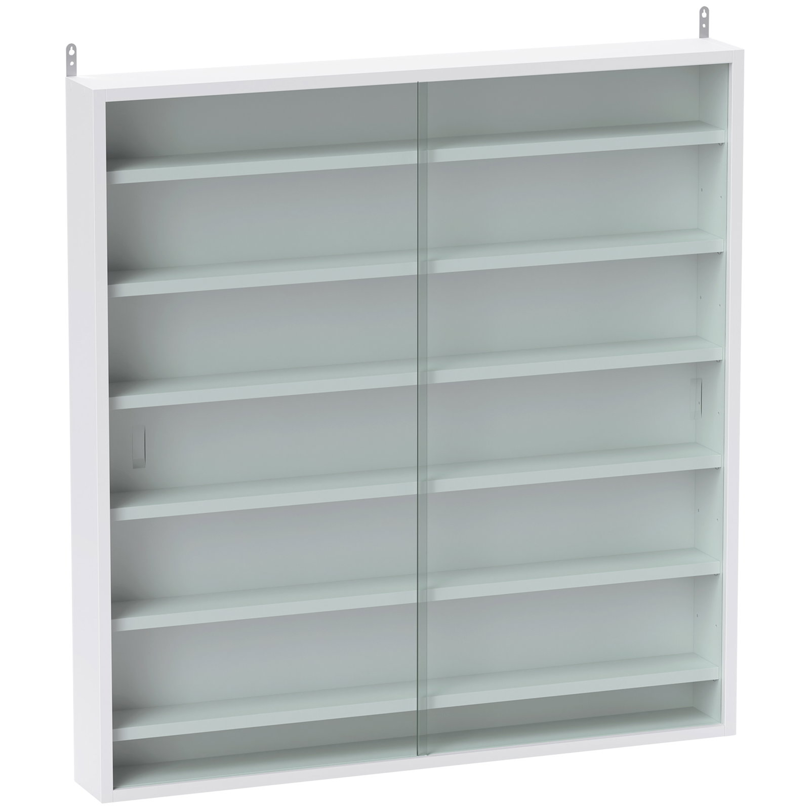 Vitrina de parede em madeira com prateleiras ajustáveis e 2 portas deslizantes de vidro 80x9,5x83 cm branco