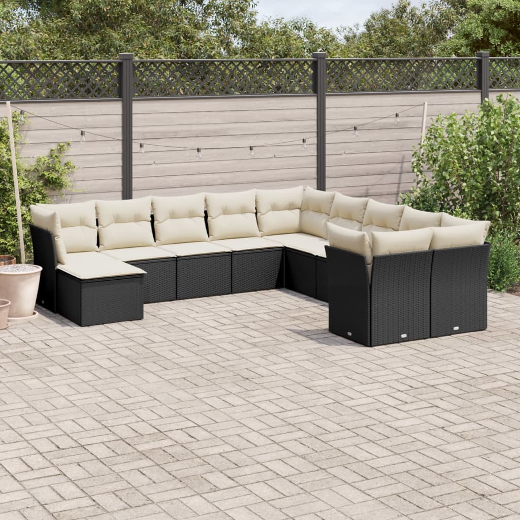 11 Pcs conjunto sofás de jardim c/ almofadões vime PE preto