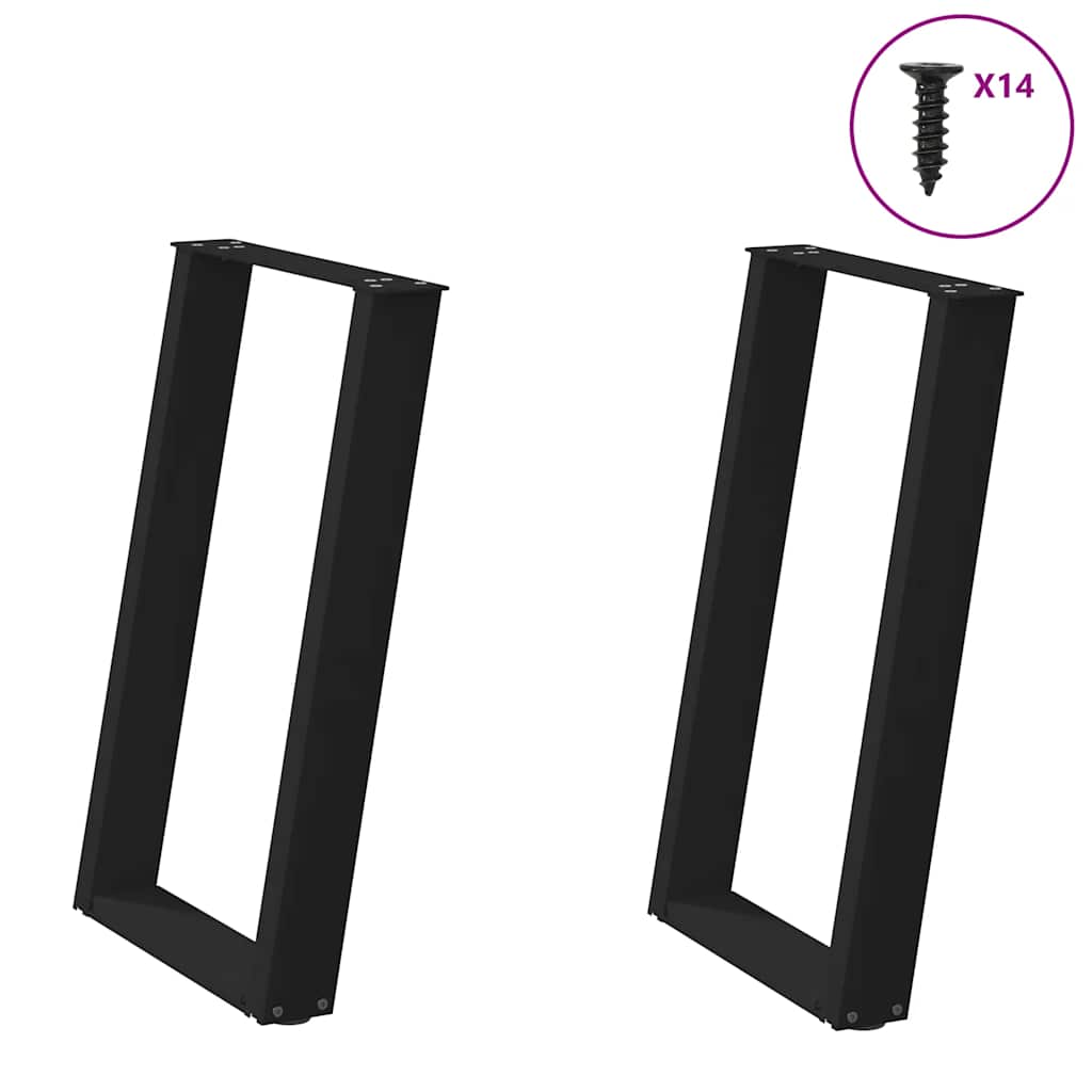 Pés de mesa de jantar em forma de u, 2 peças, preto, 60x(72-73) cm, aço