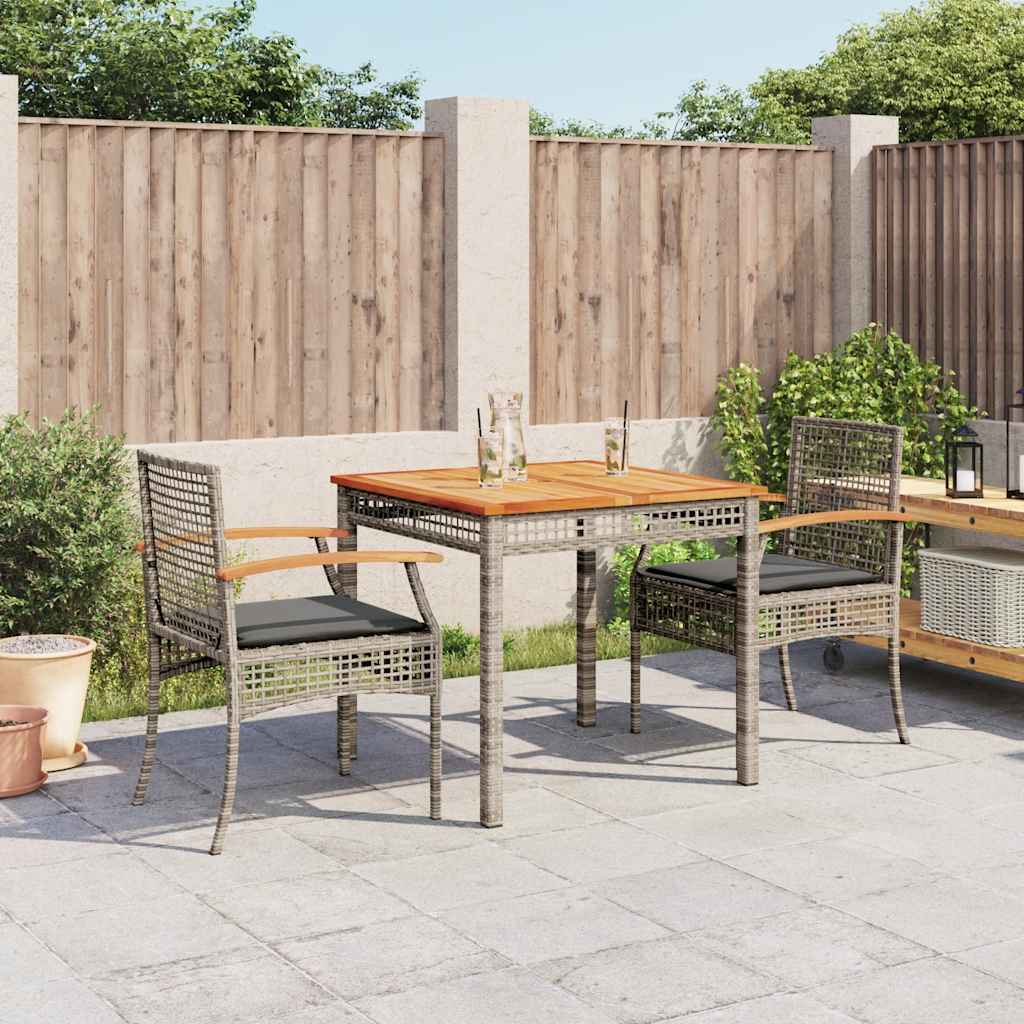 3 Pcs conjunto de jantar p/ jardim c/ almofadões vime PE cinza