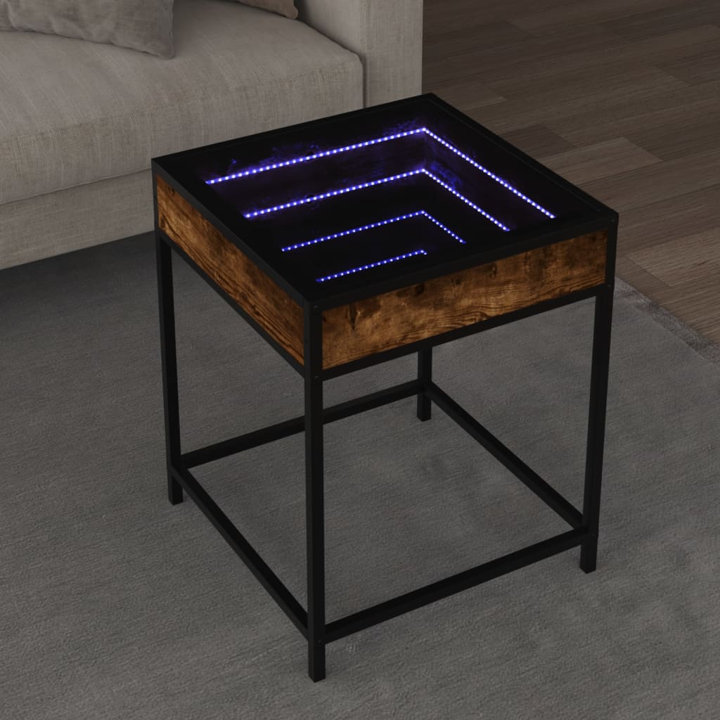 Mesa de centro luzes LED infinity 40x40x51 cm carvalho fumado