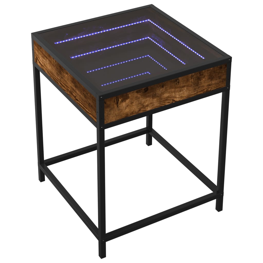 Mesa de centro luzes LED infinity 40x40x51 cm carvalho fumado