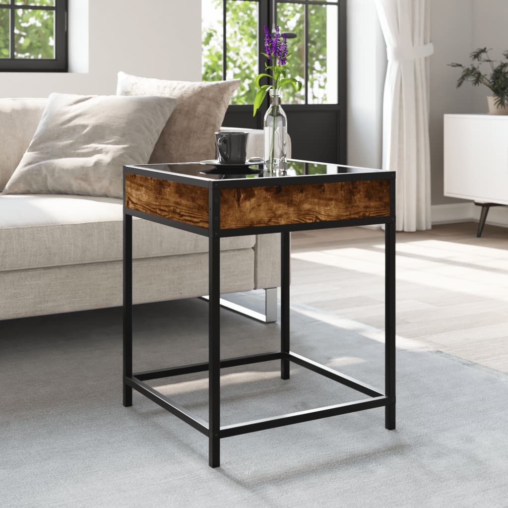 Mesa de centro luzes LED infinity 40x40x51 cm carvalho fumado
