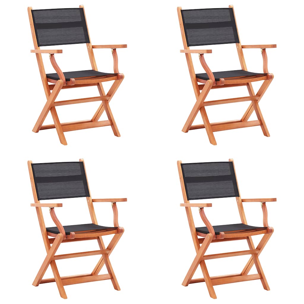 Cadeiras jardim dobráveis 4pcs eucalipto maciço/textilene preto