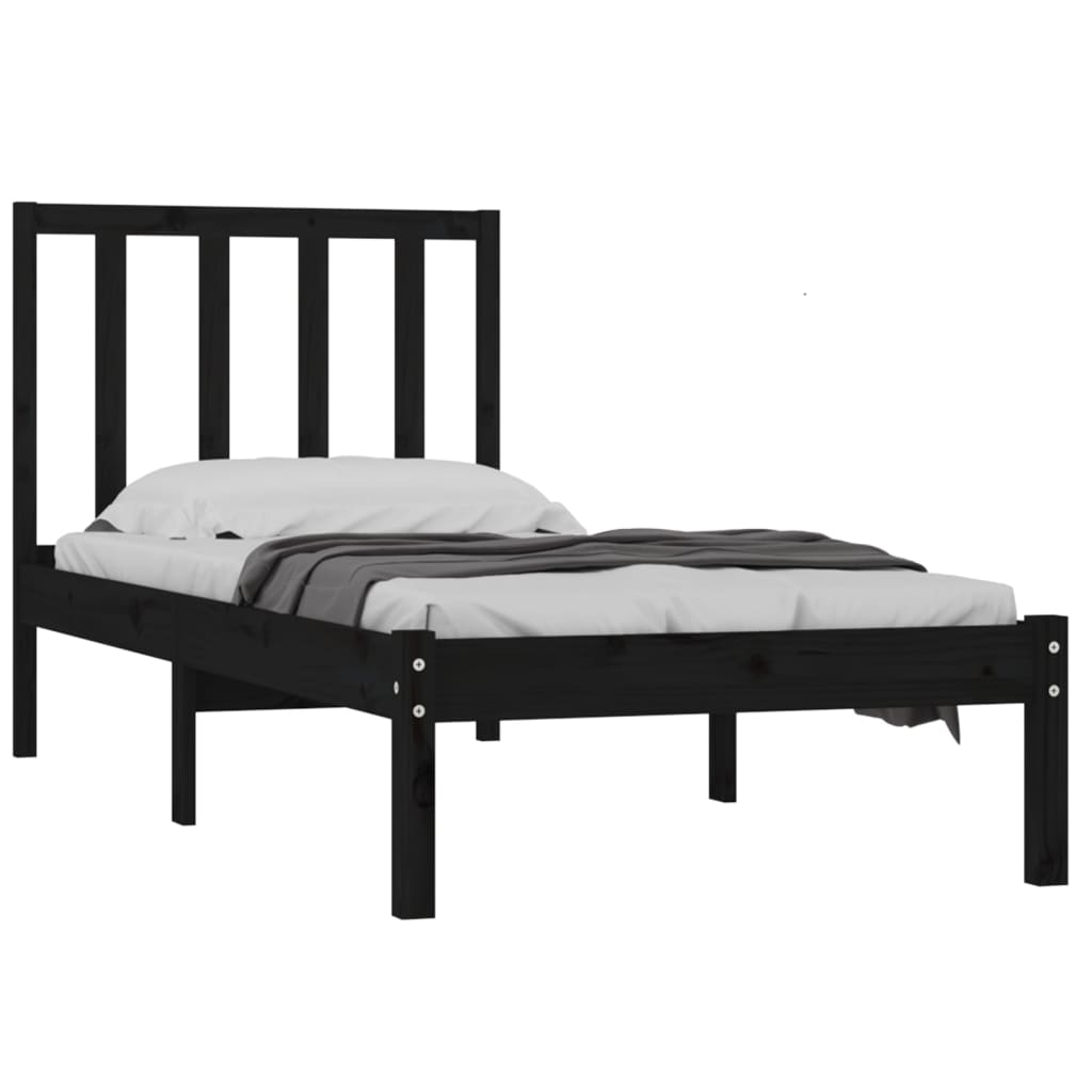 Estrutura de cama pequena solteiro 75x190 cm pinho maciço preto