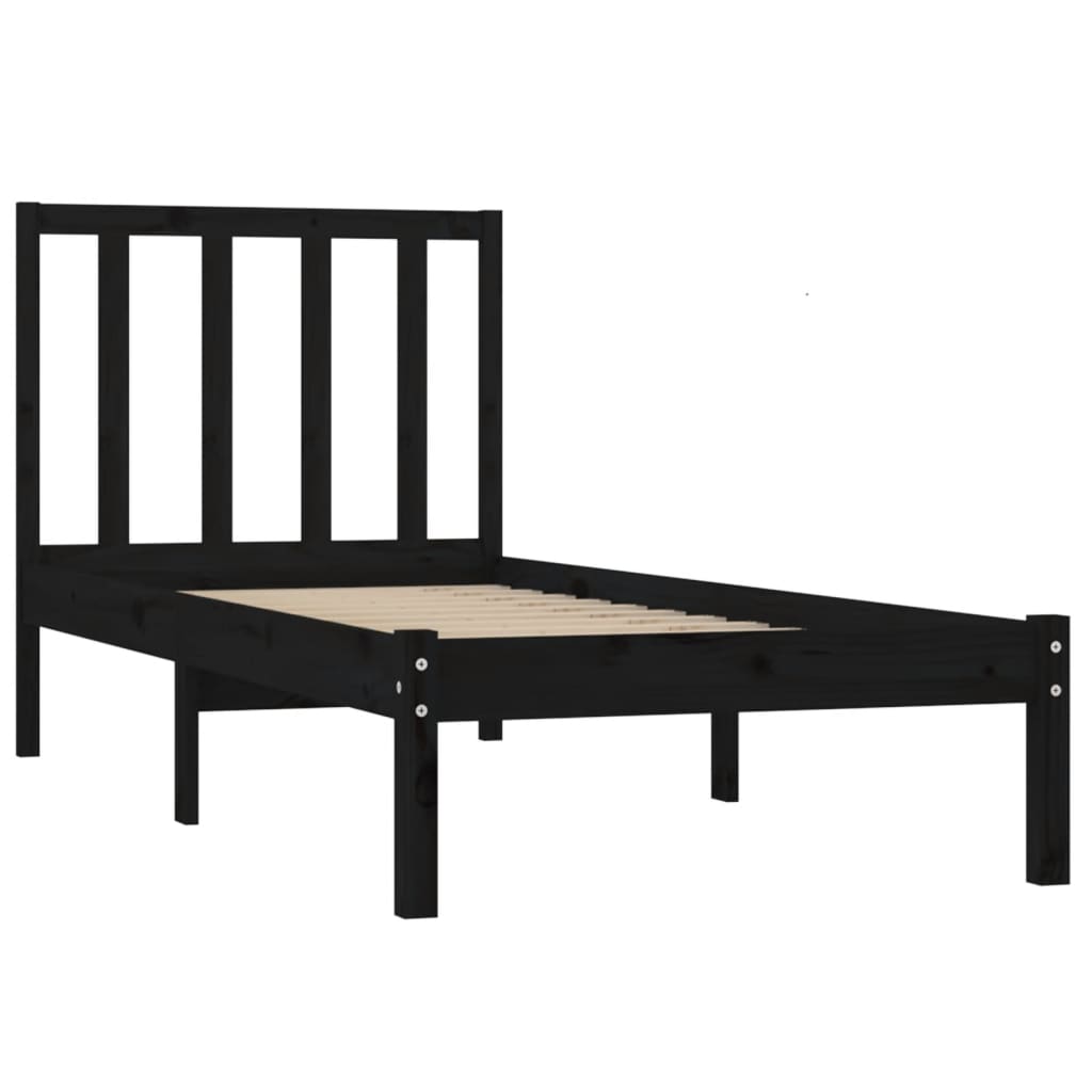 Estrutura de cama pequena solteiro 75x190 cm pinho maciço preto