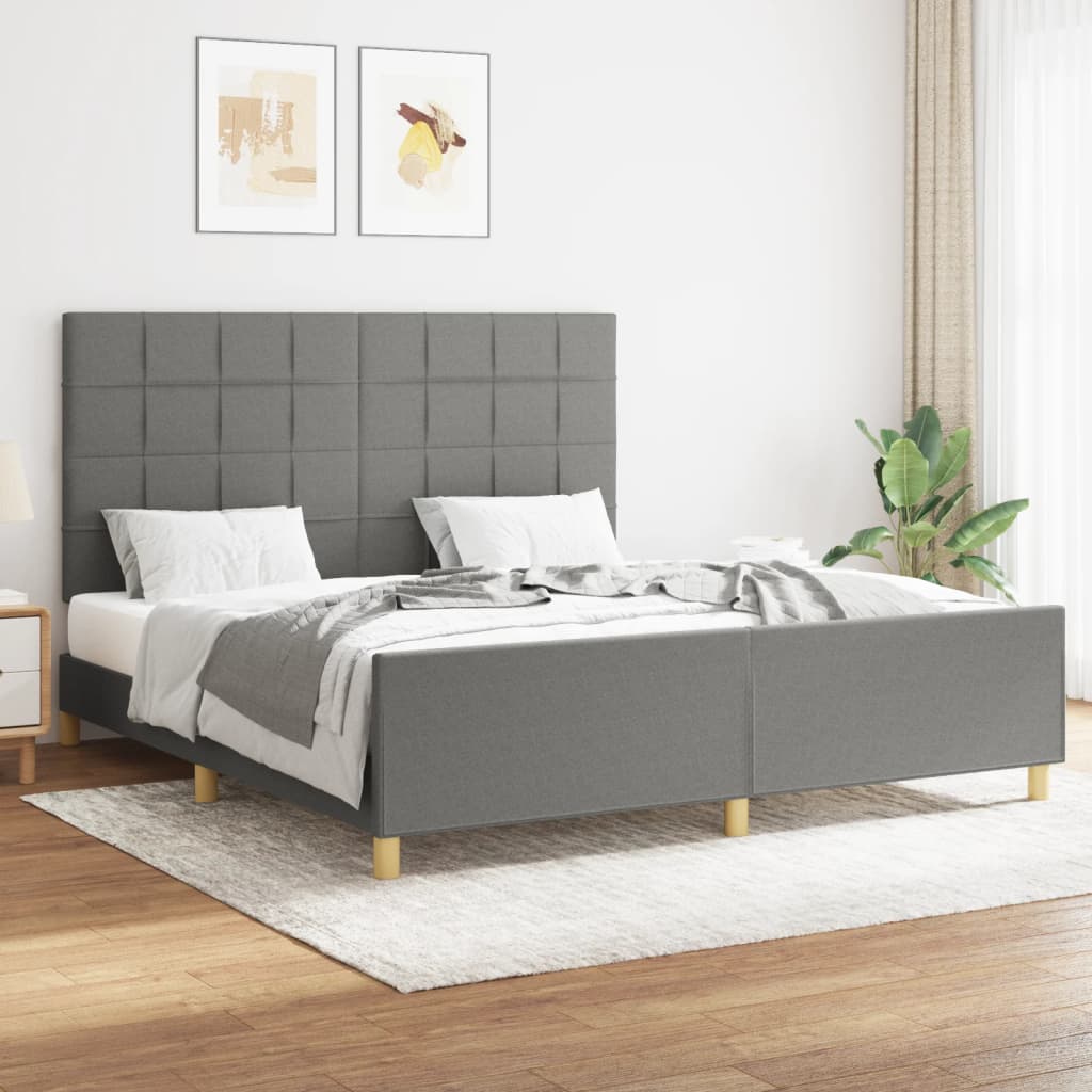 Estrutura de cama sem colchão 160x200 cm tecido cinzento-escuro