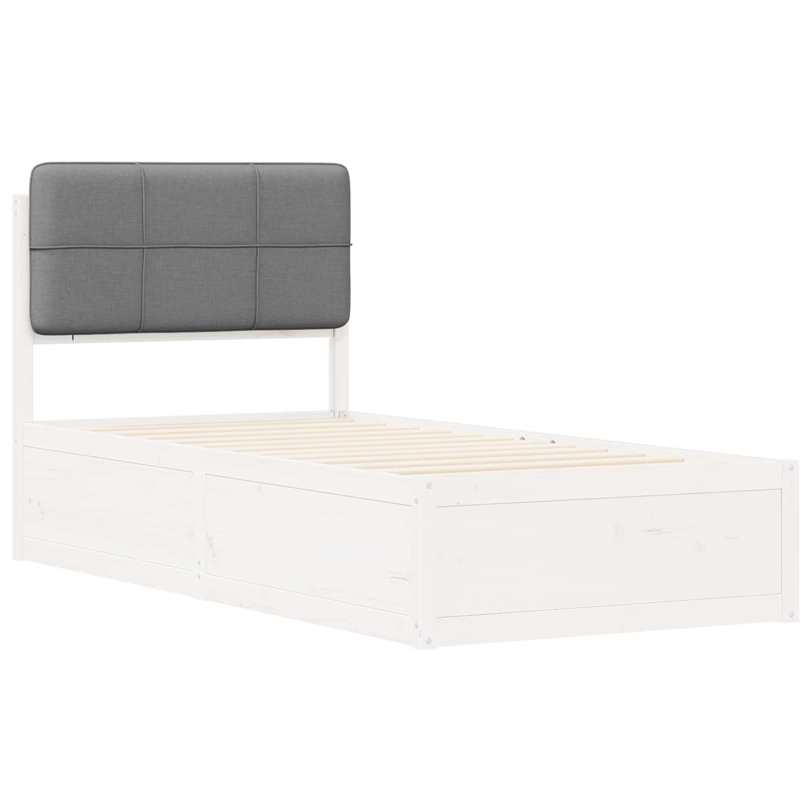 Estrutura de cama com cabeceira estofada cinzento-claro