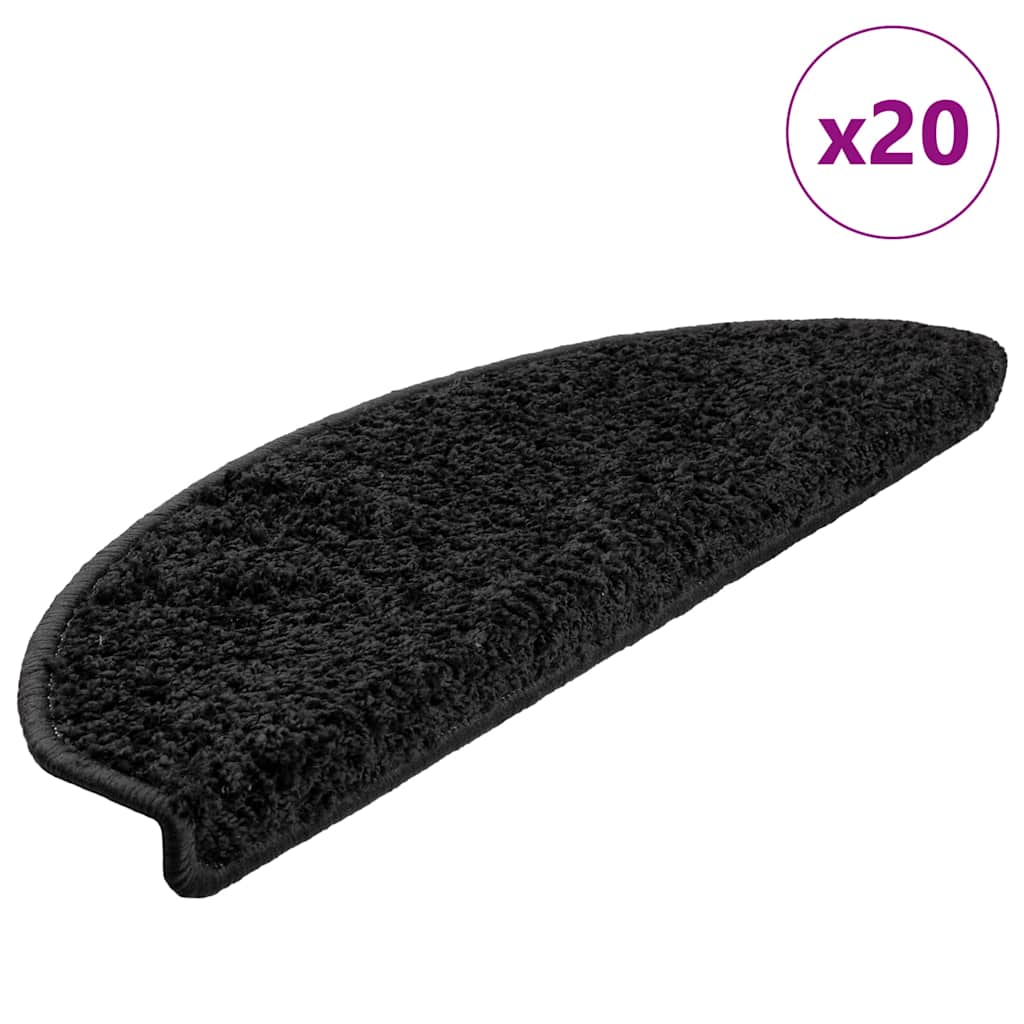 Tapetes de escada 20 peças 65x21x4 cm pretos semicirculares grandes