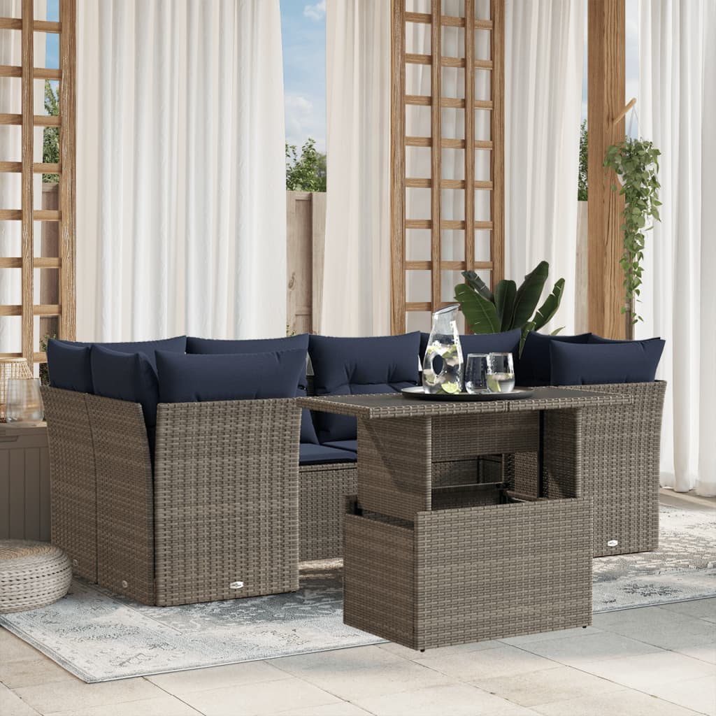Conjunto de sofá de jardim com 7 peças e almofadas em rattan sintético cinza
