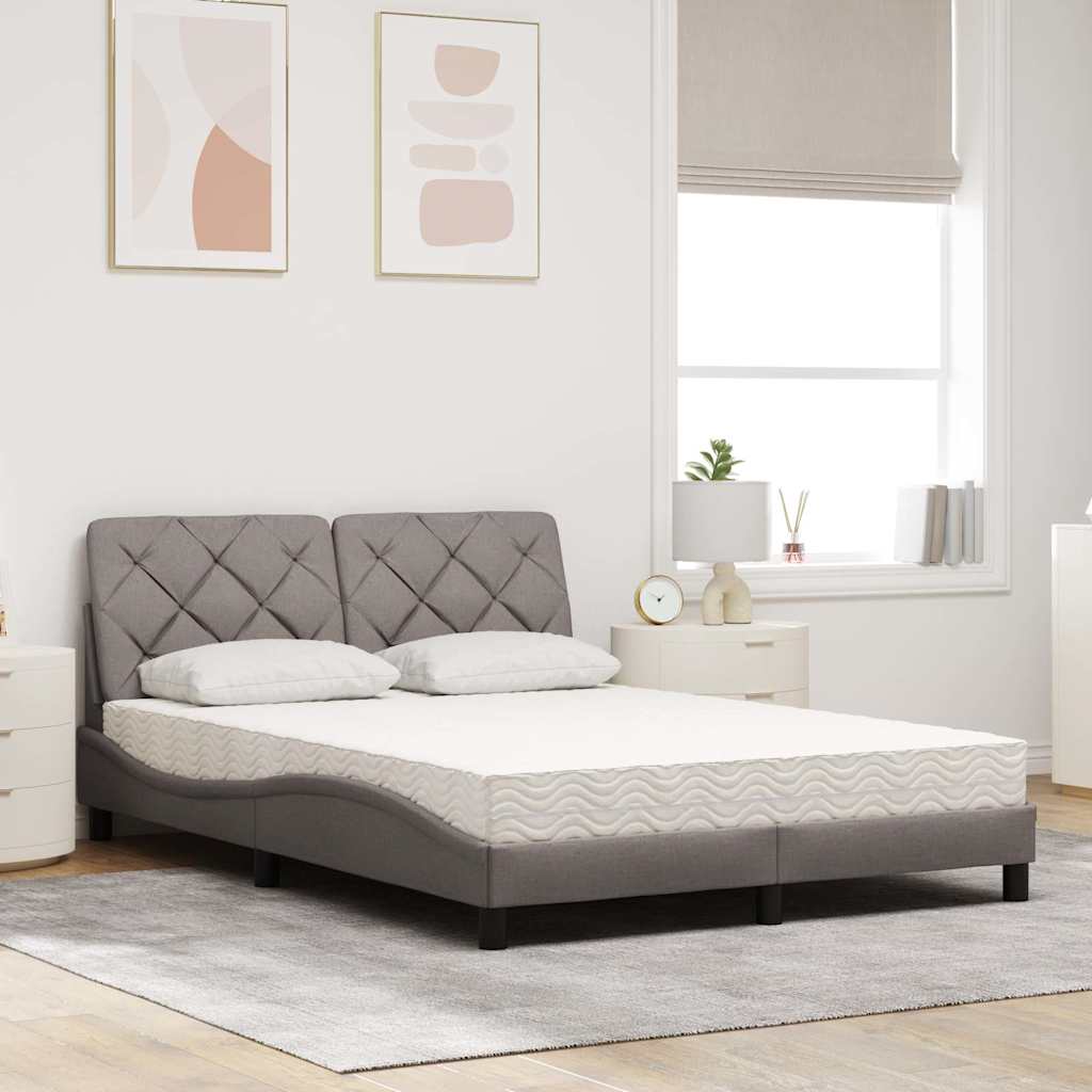 Cama com colchão 140x190 cm tecido castanho-acinzentado