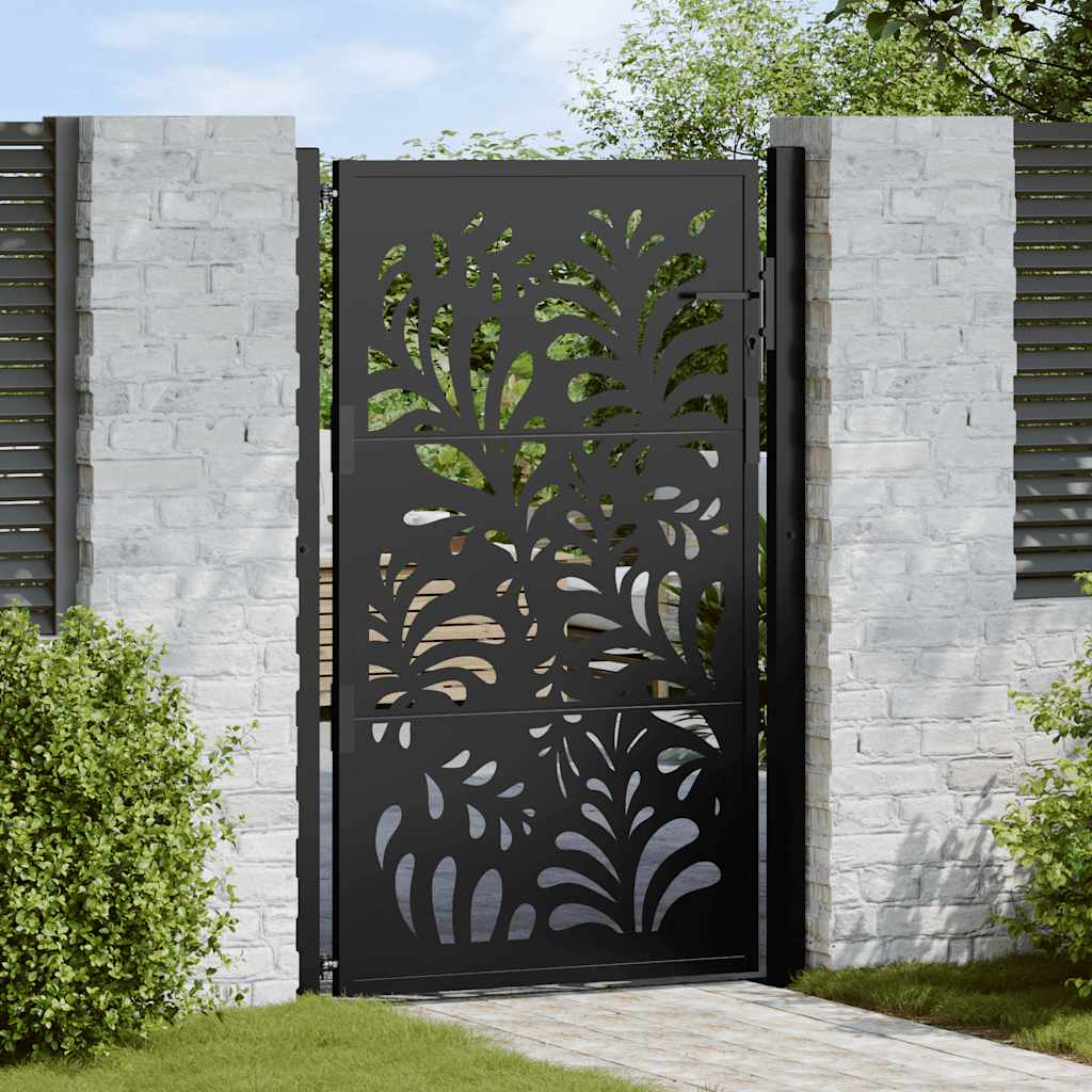 Portão de jardim preto 100x150 cm aço design ondulado
