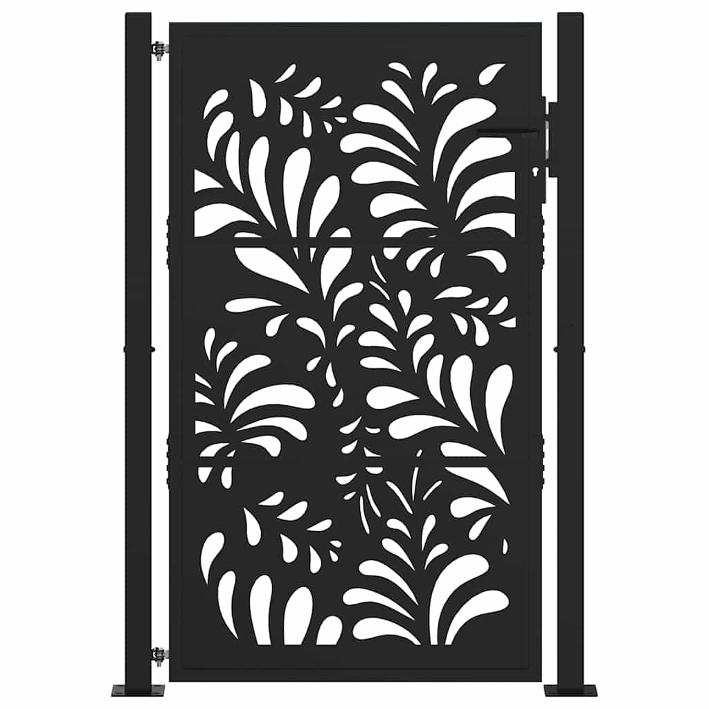 Portão de jardim preto 100x150 cm aço design ondulado