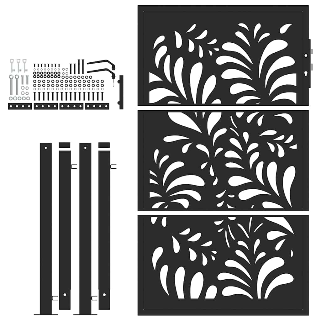 Portão de jardim preto 100x150 cm aço design ondulado