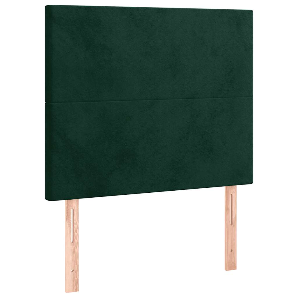 Cabeceira de cama c/ LED veludo 90x5x118/128 cm verde-escuro