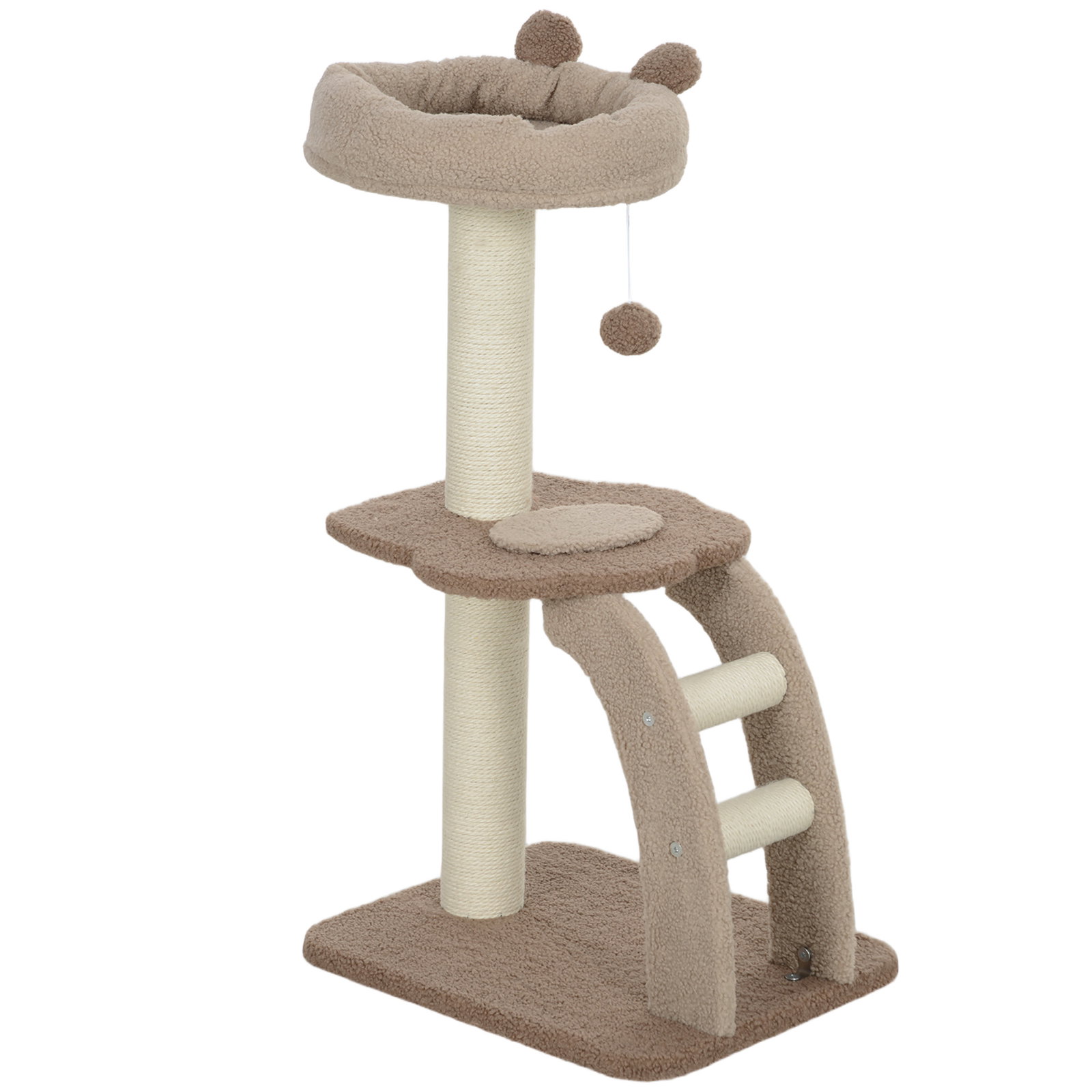 Arranhador para gatos altura 88 cm com cama plataforma bolsa suspensa escada e poste de juta 48x40x88 cm marrom claro