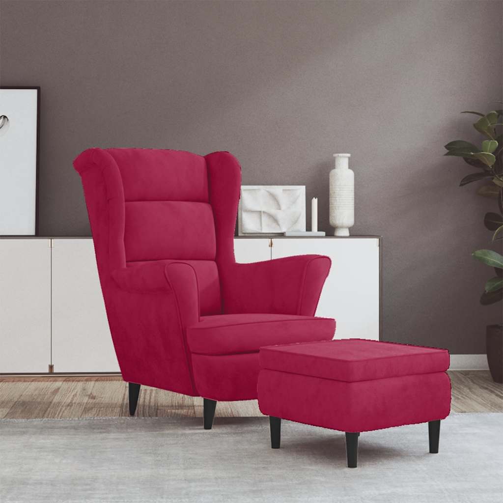 Poltrona de descanso com banco veludo vermelho tinto