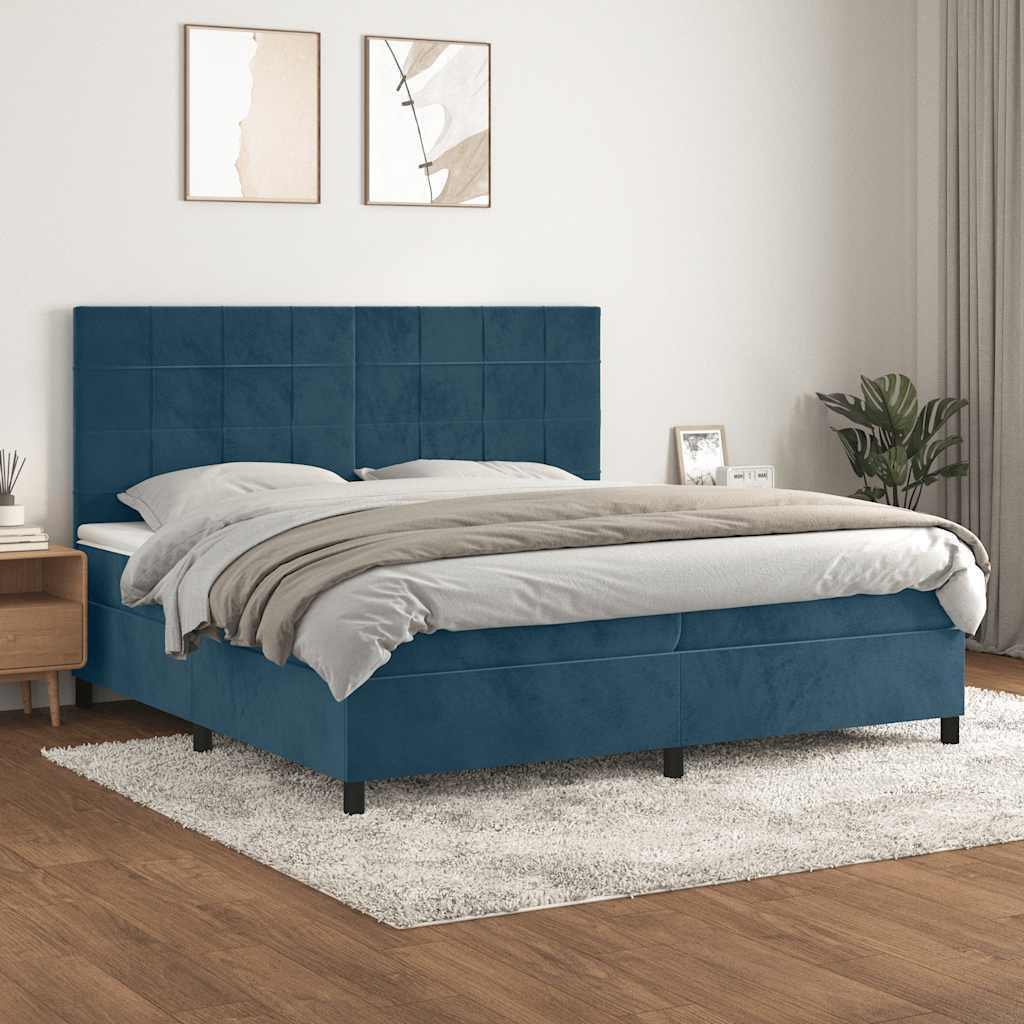 Cama com molas/colchão 200x200 cm veludo azul-escuro