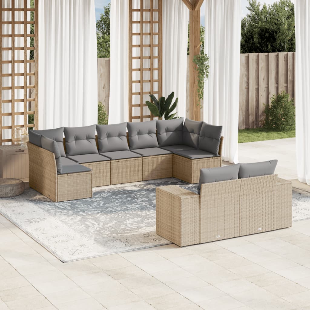 9 Pcs conjunto de sofás p/ jardim com almofadões vime PE bege