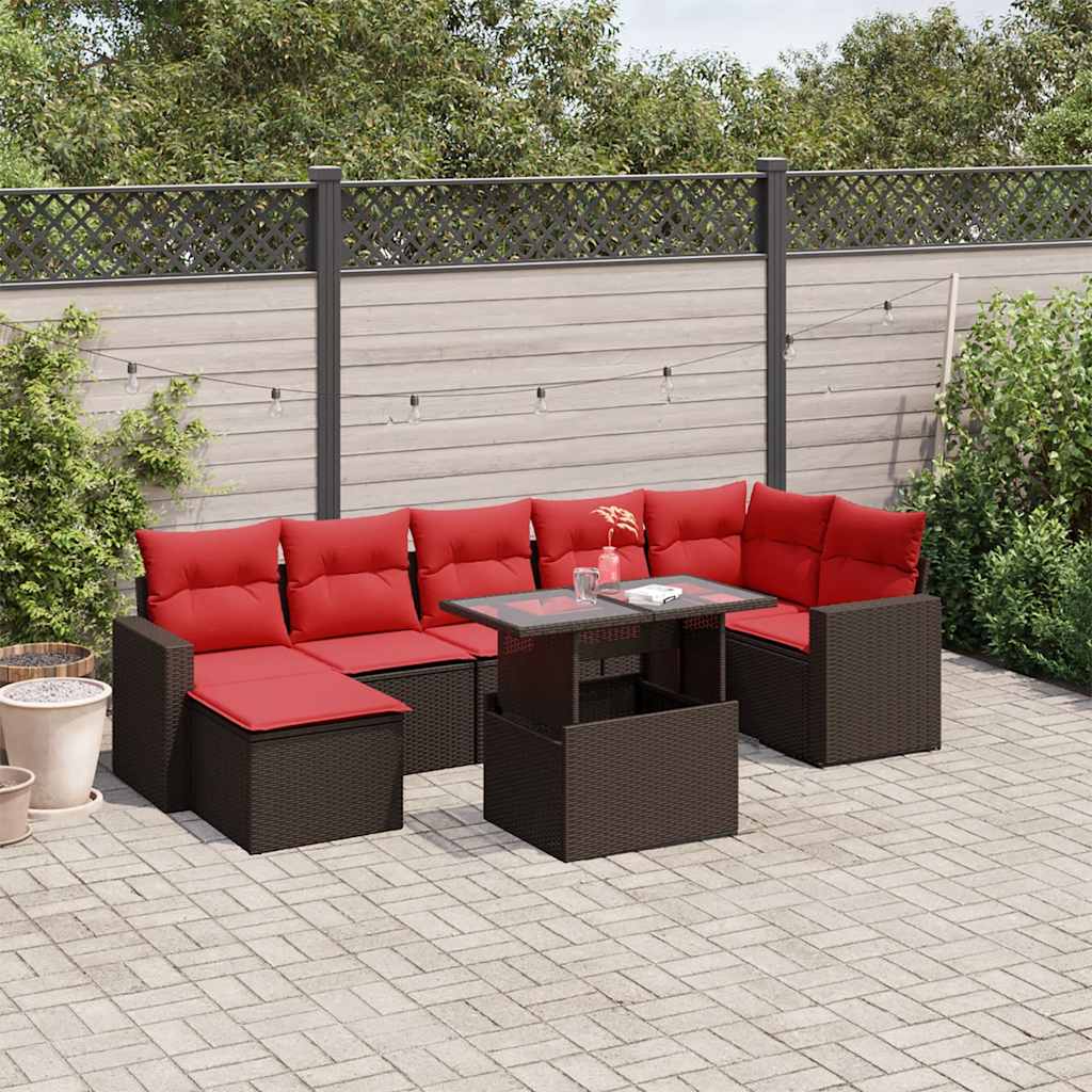 Conjunto de sofá de jardim com 8 peças e almofadas em rattan sintético marrom