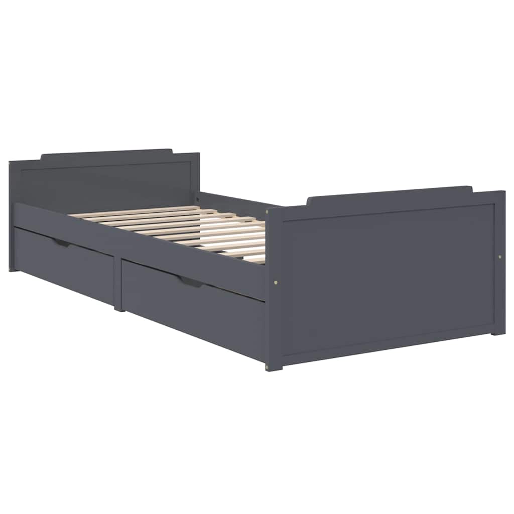 Estrutura cama + gavetas 90x200 cm pinho maciço cinza-escuro