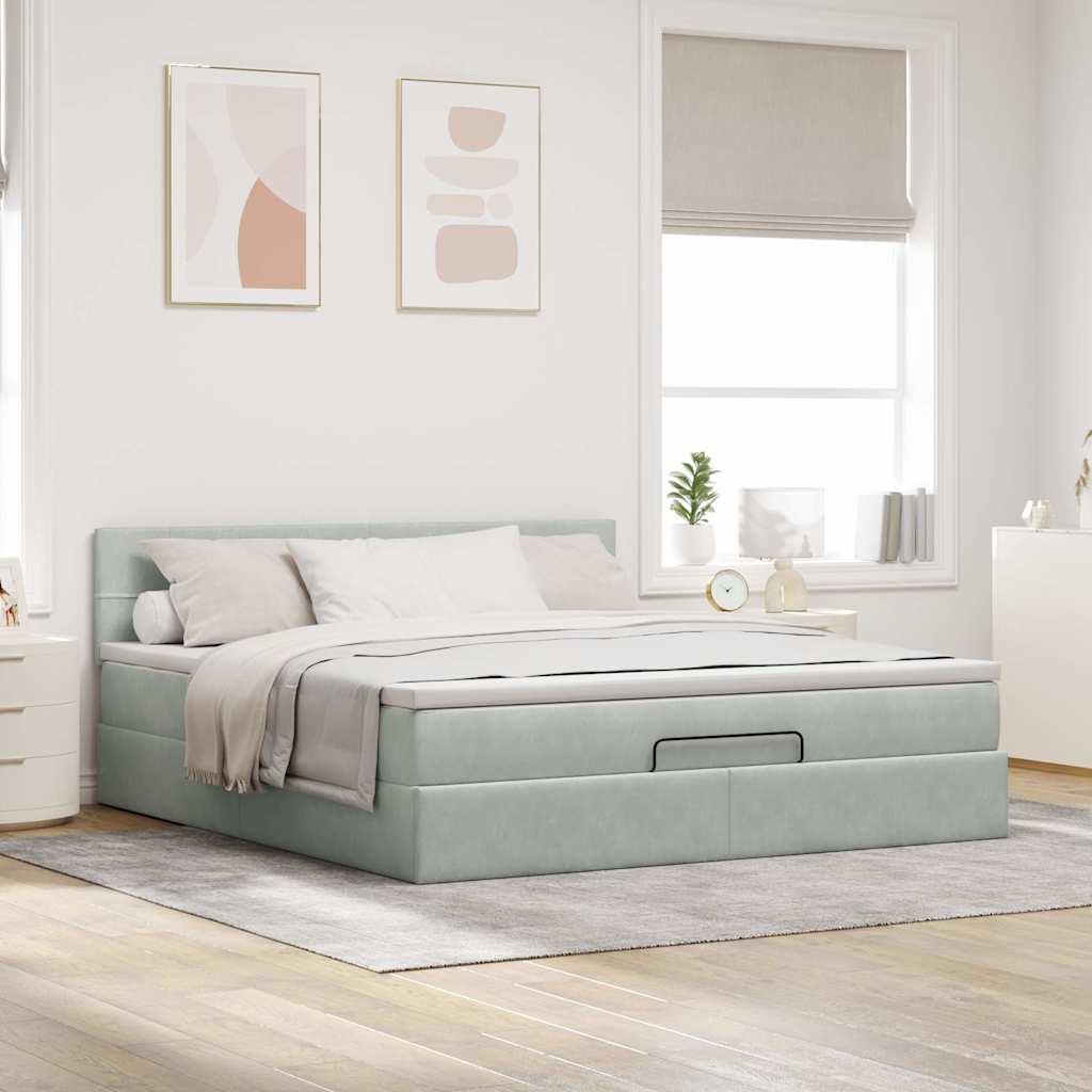 Estrutura de cama otomana com colchão 180x200 cm cinzento claro
