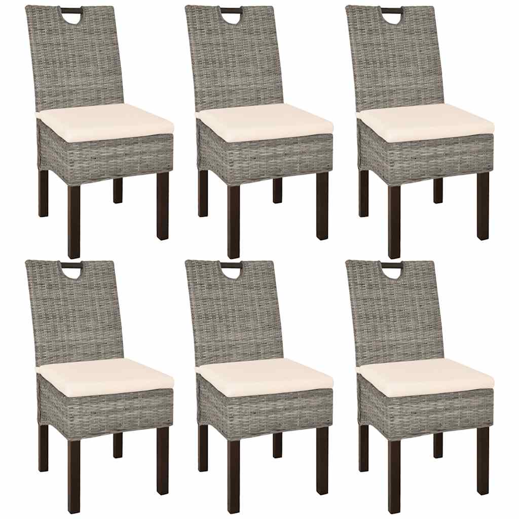 Cadeiras de jantar, 6 pcs, vime kubu madeira de mangueira
