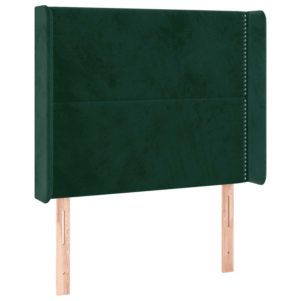 Cabeceira cama c/ luzes LED veludo 93x16x118/128cm verde-escuro