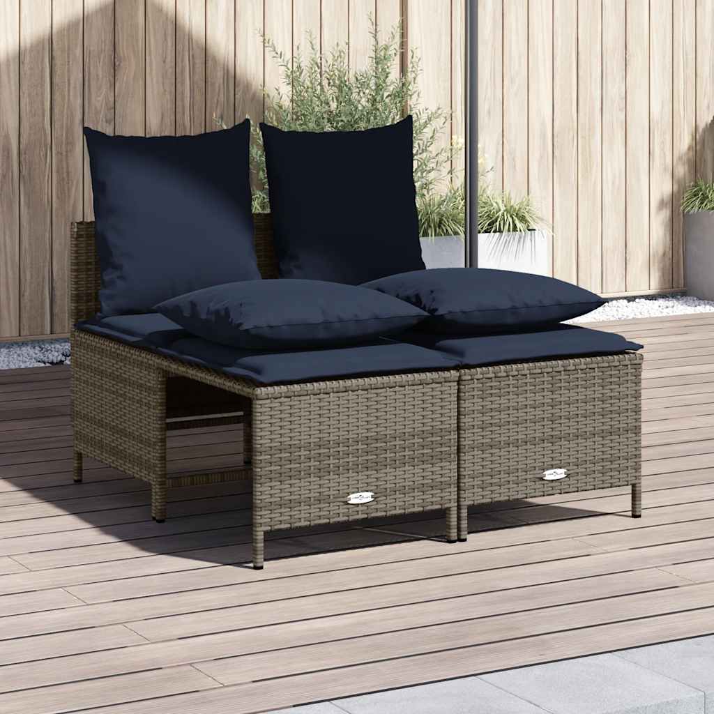 Conjunto de sofá de jardim com 4 peças e almofadas em rattan sintético cinza