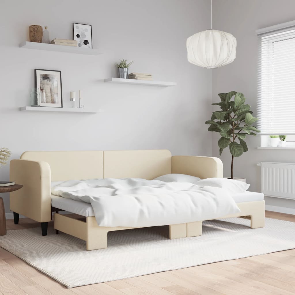 Sofá-cama com gavetão 80x200 cm tecido cor creme