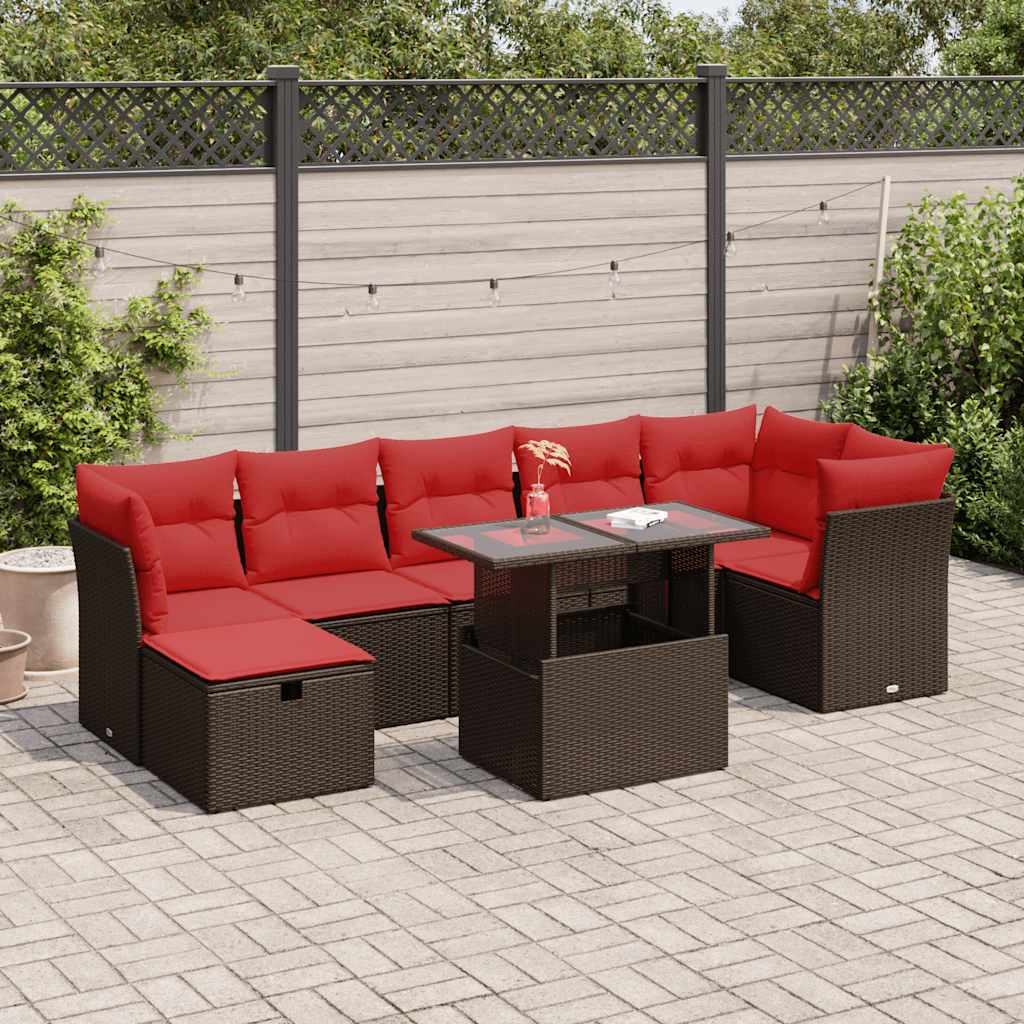8 Pcs conjunto sofás jardim com almofadões vime PE castanho