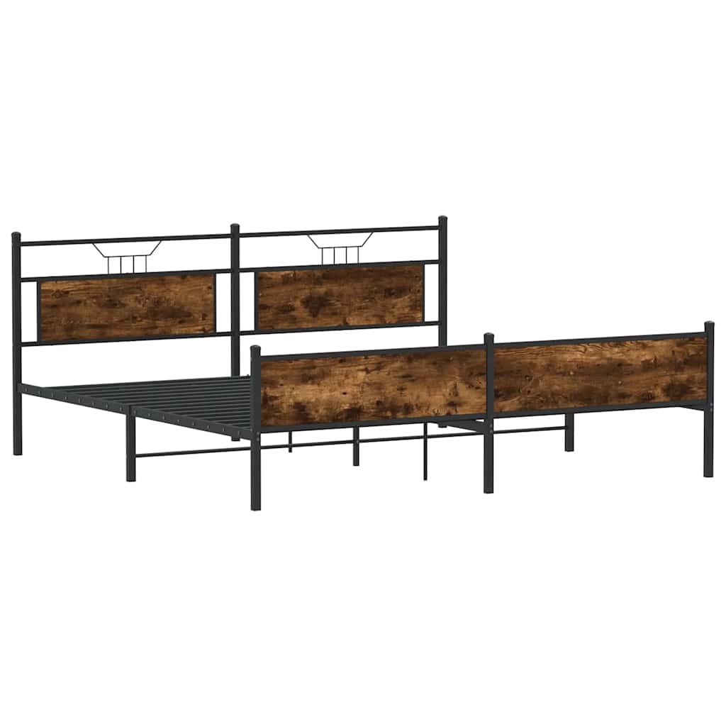 Estrutura de cama sem colchão 193x201cm metal carvalho fumado