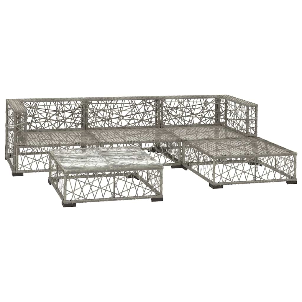 5 Pcs conjunto lounge de jardim c/ almofadões vime PE cinzento