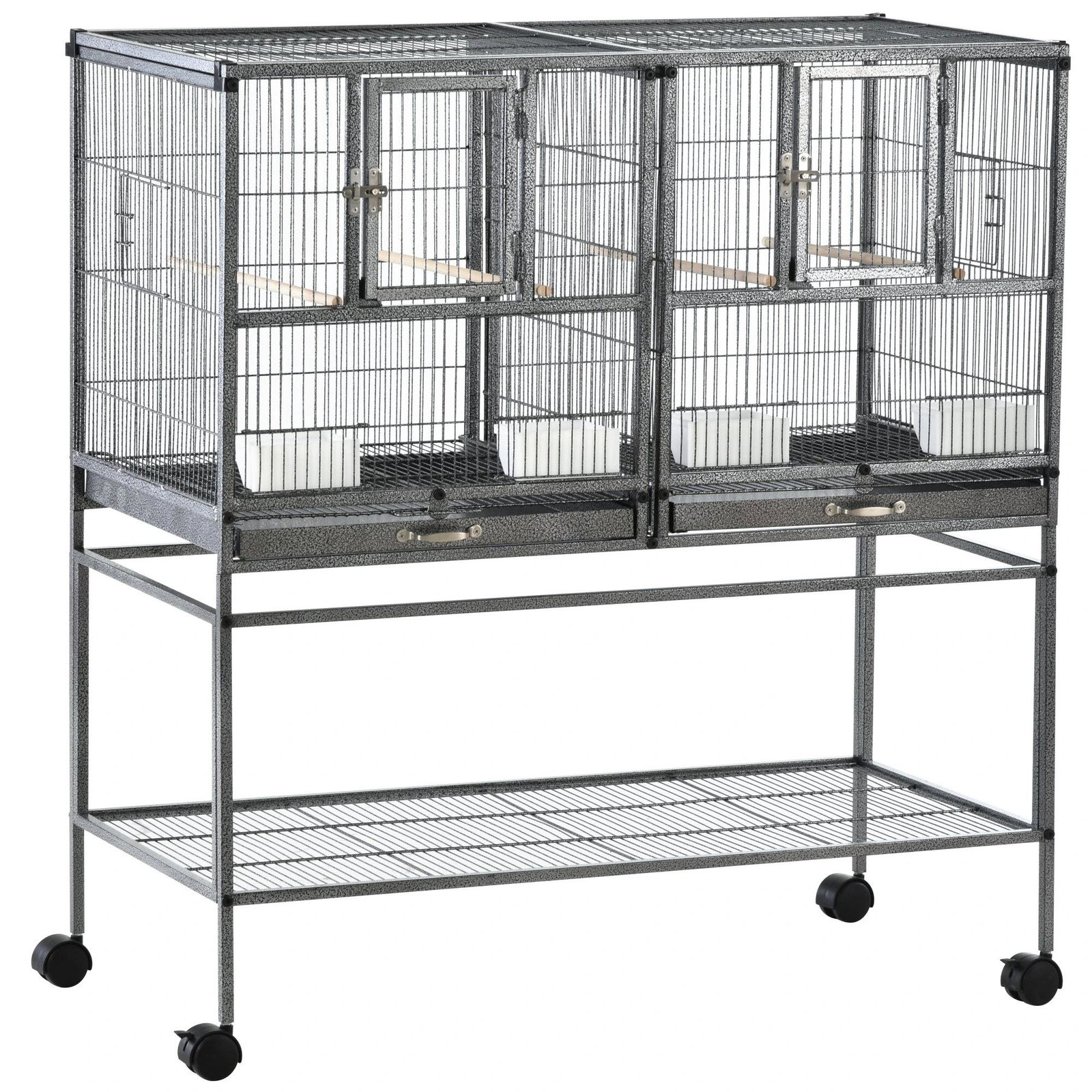Gaiola de pássaro pequeno com 2 bandejas 4 alimentadores 4 poleiros 95x45,5x102 cm