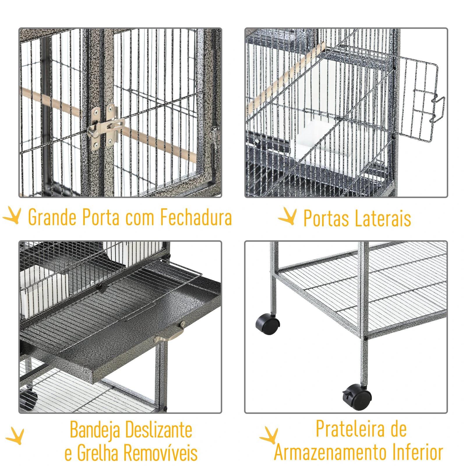 Gaiola de pássaro pequeno com 2 bandejas 4 alimentadores 4 poleiros 95x45,5x102 cm