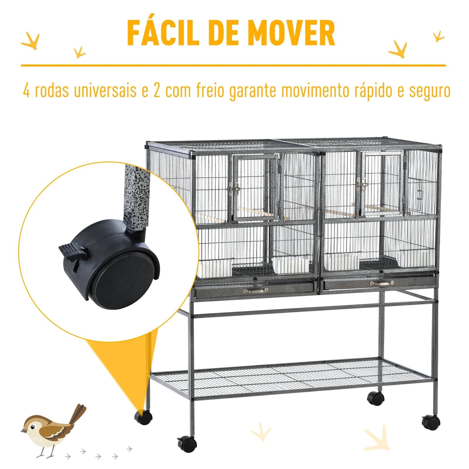 Gaiola de pássaro pequeno com 2 bandejas 4 alimentadores 4 poleiros 95x45,5x102 cm