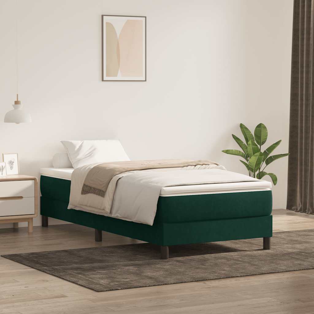 Cama com molas sem colchão 90x220 cm veludo verde-escuro