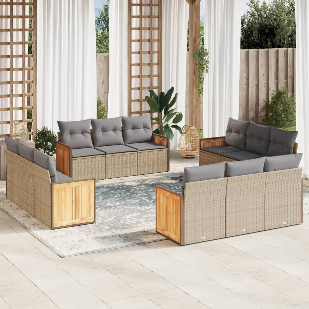 12 Pcs conjunto de sofás p/ jardim com almofadões vime PE bege