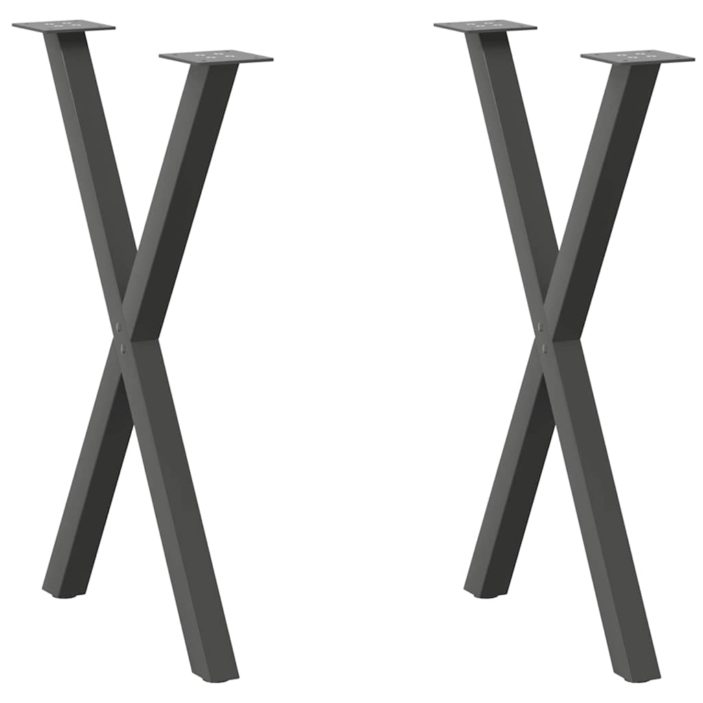 Pés para mesa de jantar em formato de x, 2 peças, antracite, 50x(72-73) cm, aço