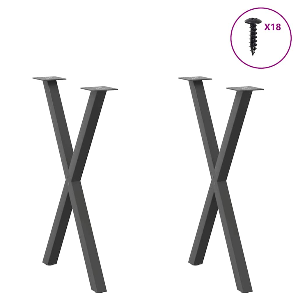 Pés para mesa de jantar em formato de x, 2 peças, antracite, 50x(72-73) cm, aço