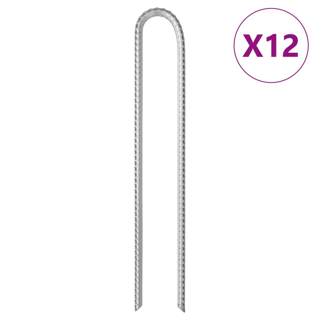 Estacas p/ tenda 12 pcs forma de u 37 cm ø10 mm aço galvanizado